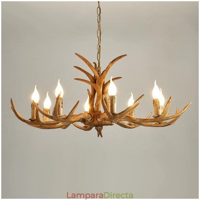 Lámpara de araña antigua de 8 luces con diseño rústico artístico retro de astas