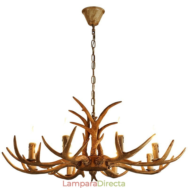 Lámpara de araña antigua de 8 luces con diseño rústico artístico retro de astas