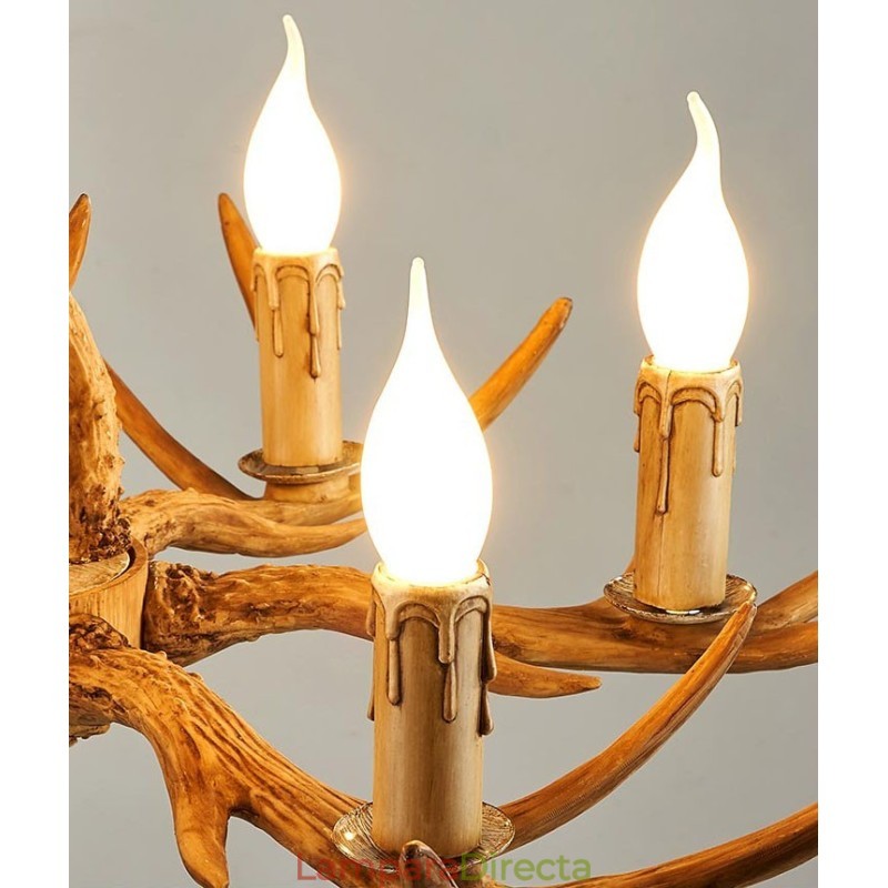 Lámpara de araña antigua de 8 luces con diseño rústico artístico retro de astas