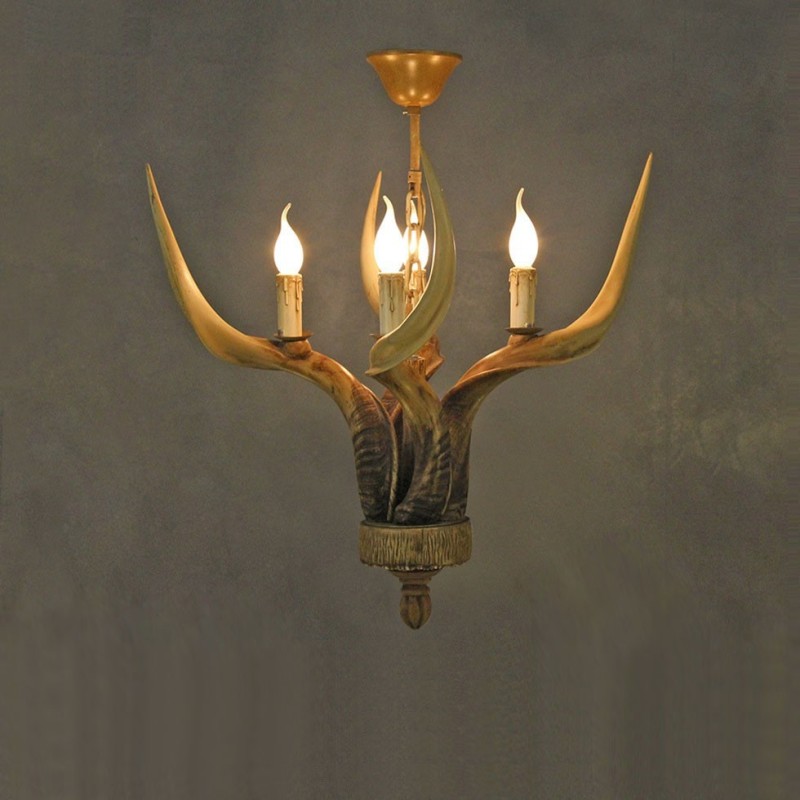Lámpara de araña antigua de 4 luces con diseño rústico artístico retro de astas