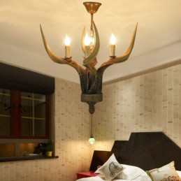 Lámpara de araña antigua de 4 luces con diseño rústico artístico retro de astas