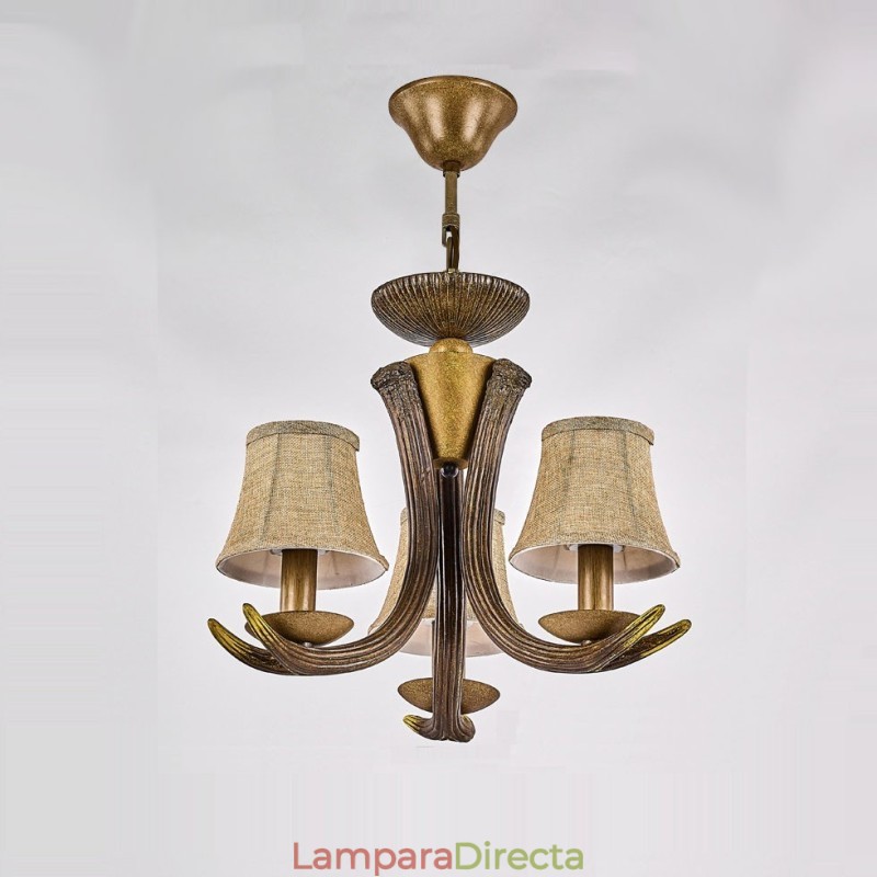 Lámpara de araña antigua de 3 luces, estilo rústico, artístico, retro, con forma de astamangas y pantallas