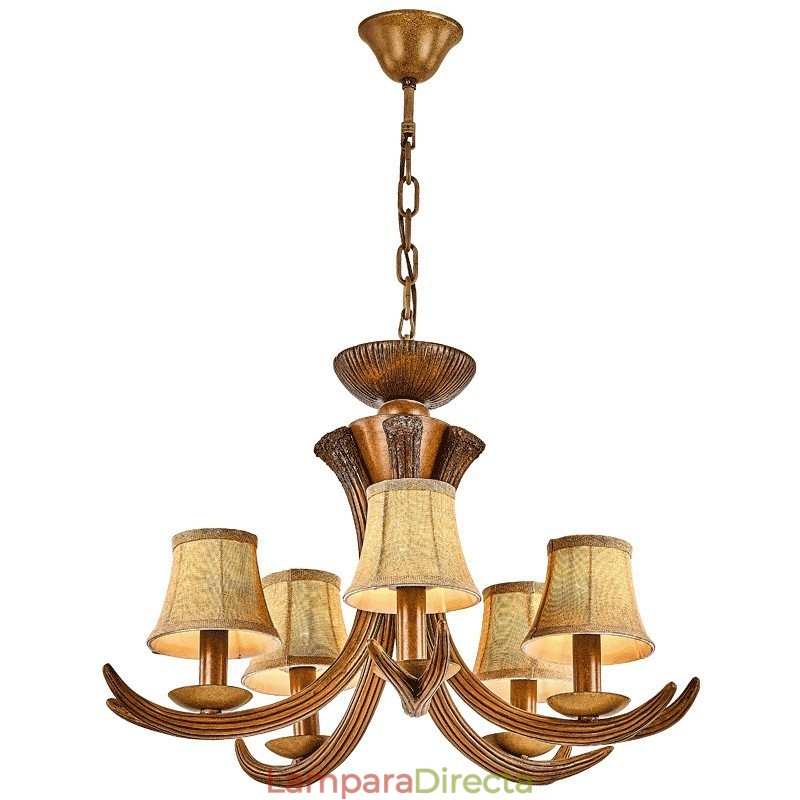 Lámpara de araña antigua de 5 luces con diseño rústico, estilo retro y artístico, con forma de asta.