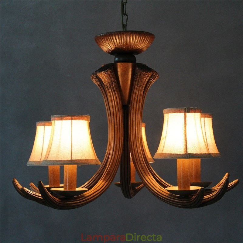 Lámpara de araña antigua de 5 luces con diseño rústico, estilo retro y artístico, con forma de asta.