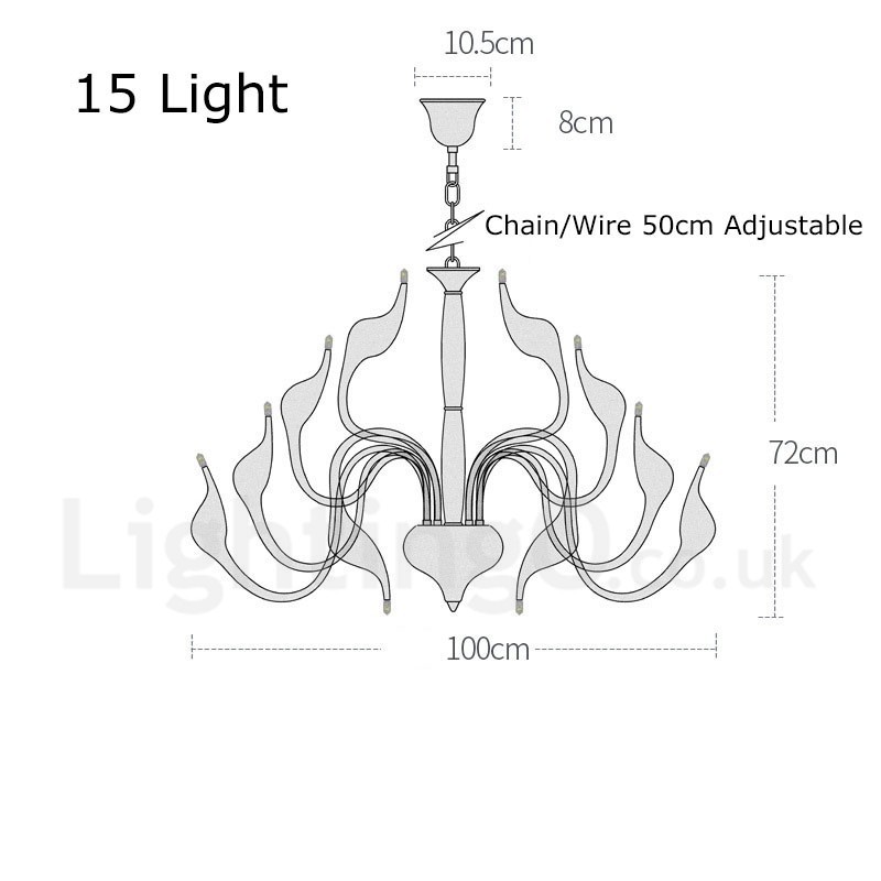 Lámpara de araña moderna contemporánea de metal galvanizado de 15 luces blancas