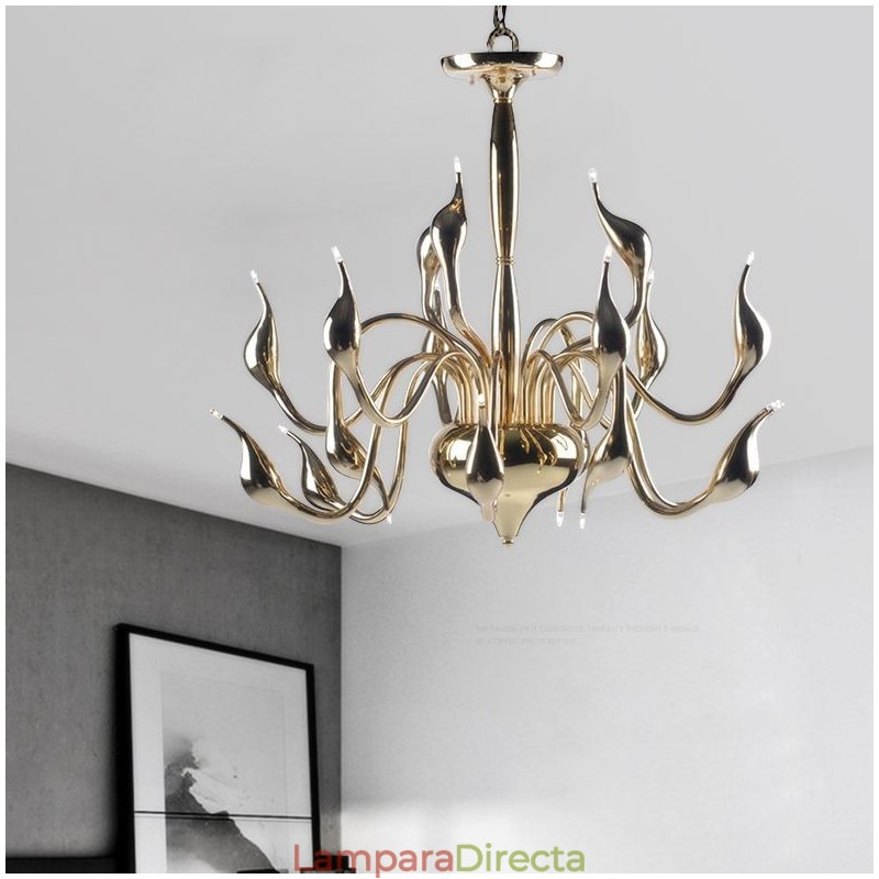 Lámpara de araña moderna contemporánea de metal galvanizado dorado de 15 luces