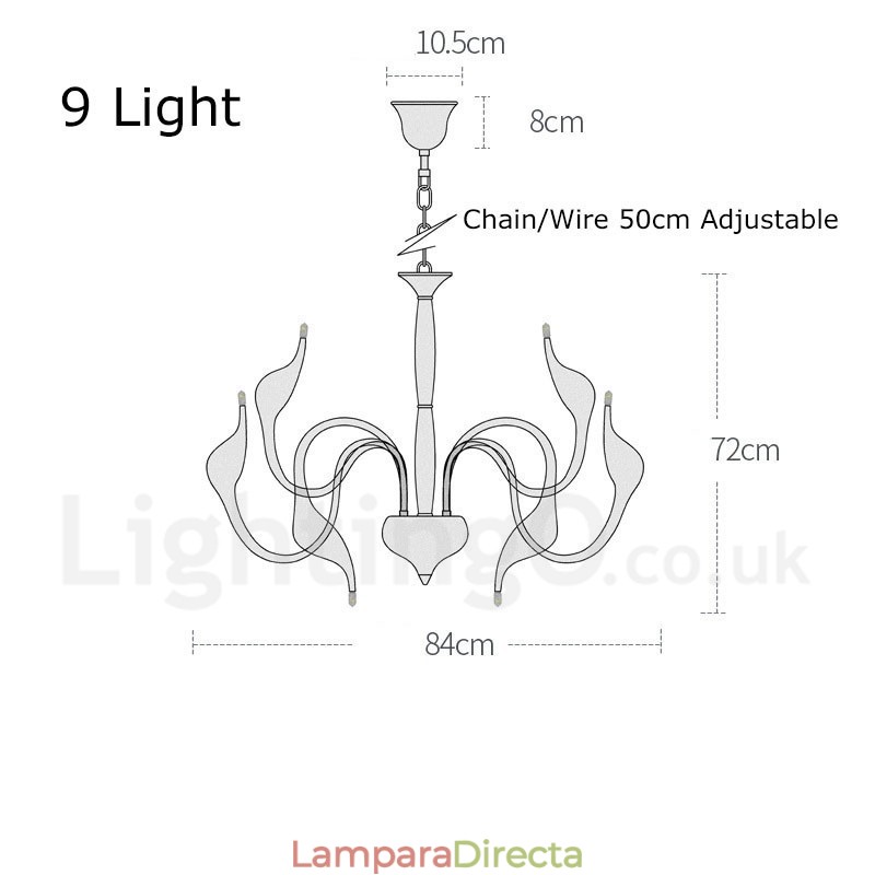 Lámpara de araña moderna contemporánea de metal galvanizado de 9 luces en negro