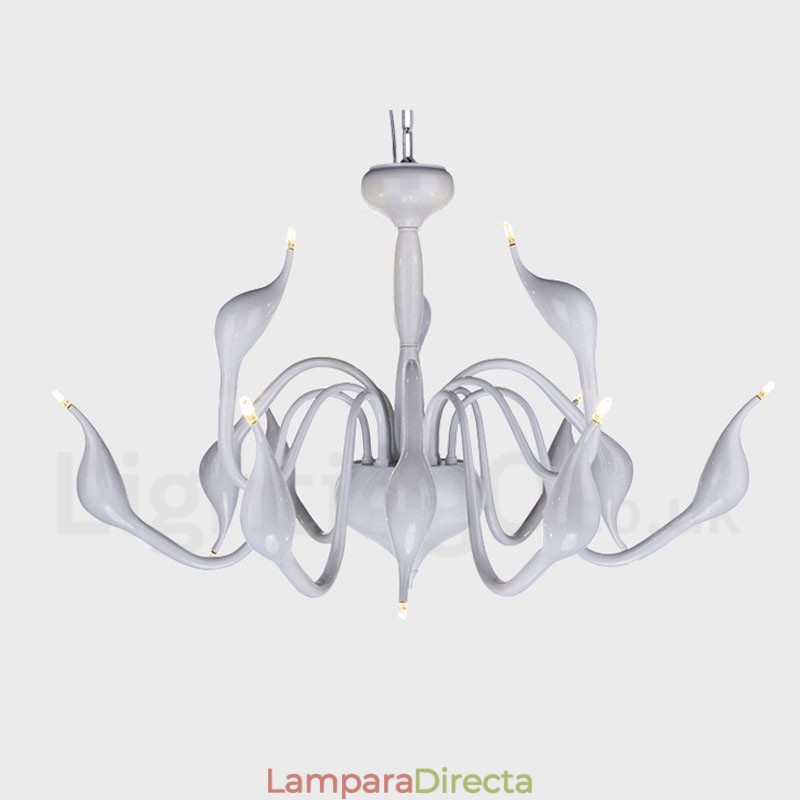 Lámpara colgante moderna de metal blanco con forma de cisne de 12 luces