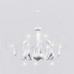Lámpara colgante moderna de metal blanco con forma de cisne de 12 luces