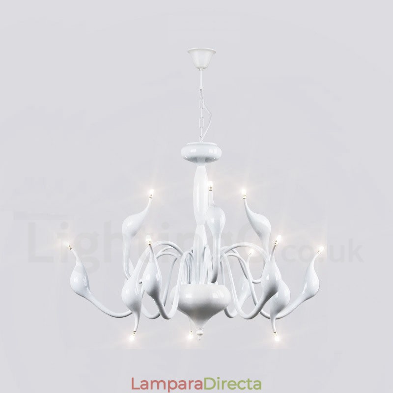 Lámpara colgante moderna de metal blanco con forma de cisne de 12 luces