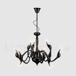 Lámpara colgante moderna de metal negro con forma de cisne de 12 luces