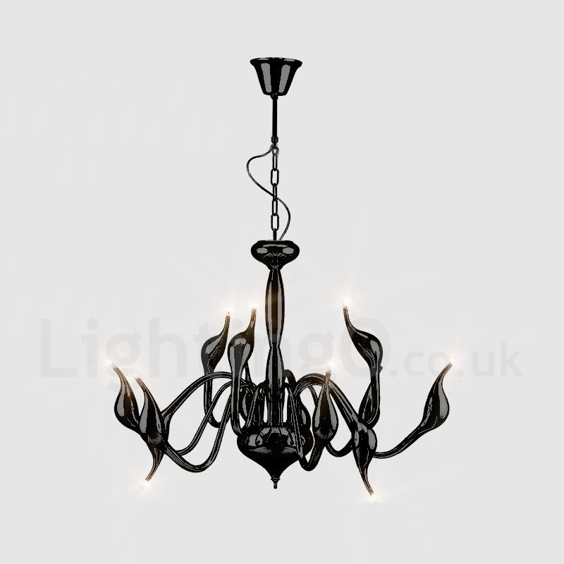 Lámpara colgante moderna de metal negro con forma de cisne de 12 luces