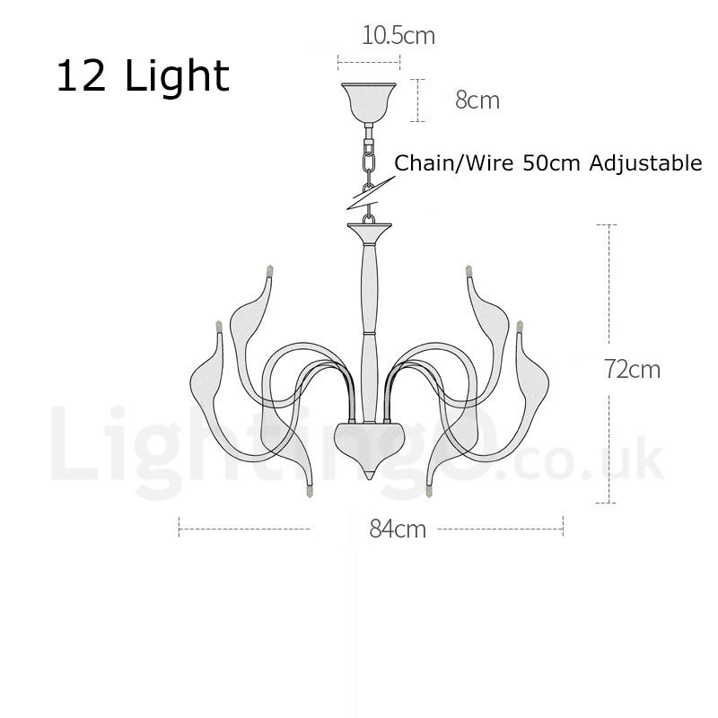 Lámpara colgante moderna de metal negro con forma de cisne de 12 luces