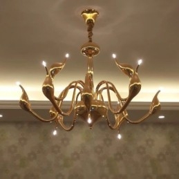 Lámpara colgante moderna de metal dorado con forma de cisne de 12 luces