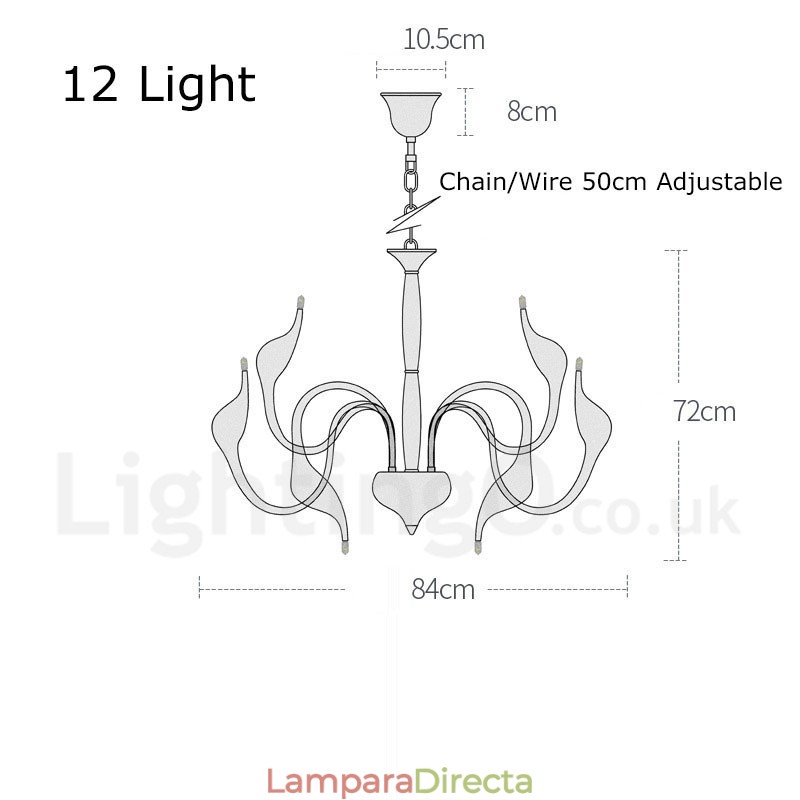 Lámpara colgante moderna de metal dorado con forma de cisne de 12 luces