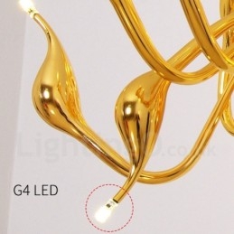 Lámpara colgante moderna de metal dorado con forma de cisne de 12 luces