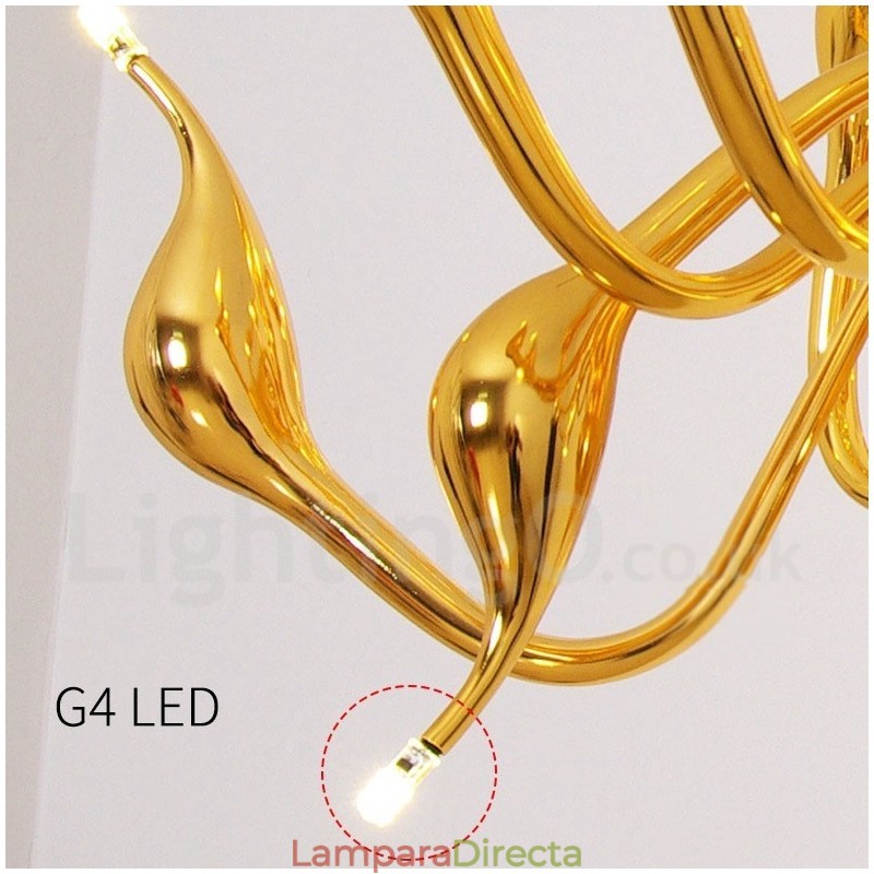 Lámpara colgante moderna de metal dorado con forma de cisne de 12 luces