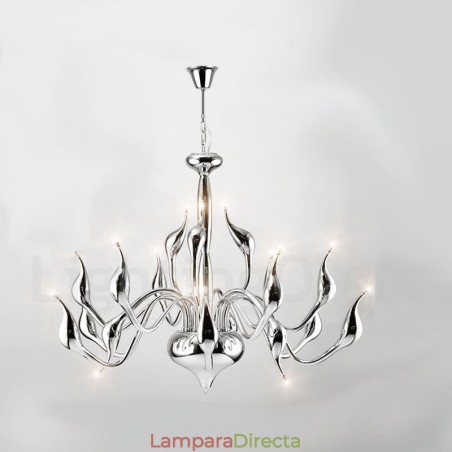 Lámpara de araña de cisne posmoderna de 18 luces de acero inoxidable con acabado cromado G4 Lámpara de araña de cisne posmoderna de 18 luces de acero inoxidable con acabado cromado G4