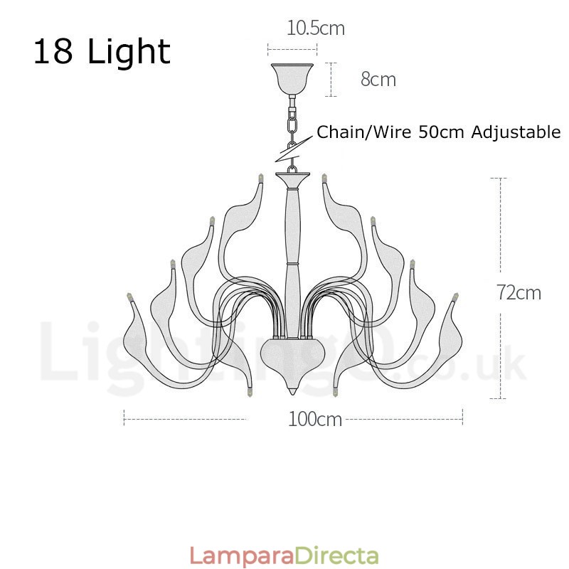 Lámpara de araña de cisne posmoderna de 18 luces de acero inoxidable con acabado cromado G4