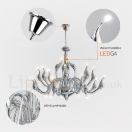 Lámpara de araña de cisne posmoderna de 18 luces de acero inoxidable con acabado cromado G4