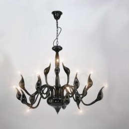 Lámpara de araña de cisne posmoderna de 18 luces de acero inoxidable G4 con acabado negro