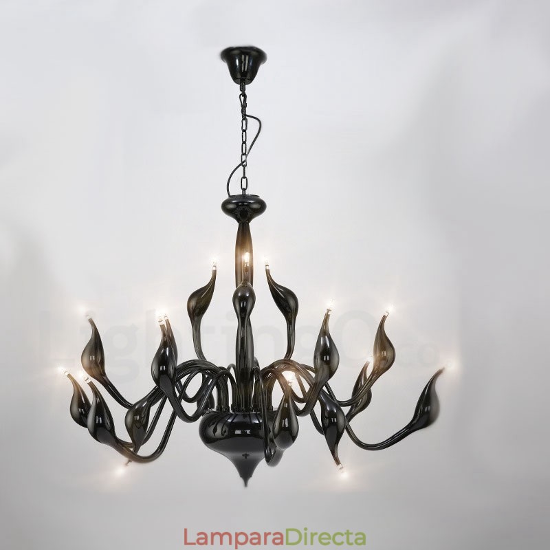 Lámpara de araña de cisne posmoderna de 18 luces de acero inoxidable G4 con acabado negro