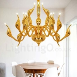 Lámpara de araña de cisne posmoderna de 18 luces de acero inoxidable G4 con acabado dorado