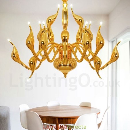 Lámpara de araña de cisne posmoderna de 18 luces de acero inoxidable G4 con acabado dorado Lámpara de araña de cisne posmoderna de 18 luces de acero inoxidable G4 con acabado dorado