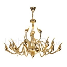 Lámpara de araña de cisne posmoderna de 18 luces de acero inoxidable G4 con acabado dorado