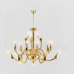 Lámpara de araña de cisne posmoderna de 18 luces de acero inoxidable G4 con acabado dorado