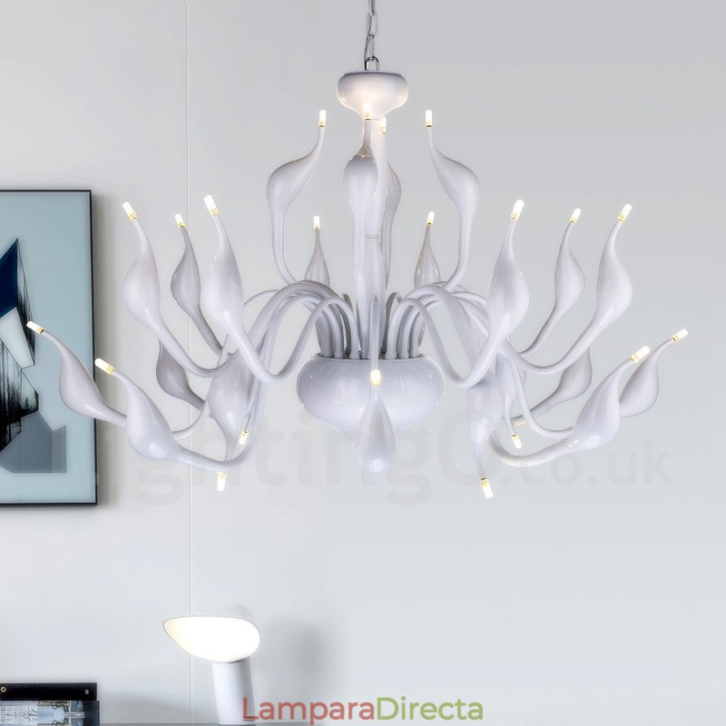 Lámpara de araña moderna de 24 luces con forma de cisne, G4, chapado en blanco