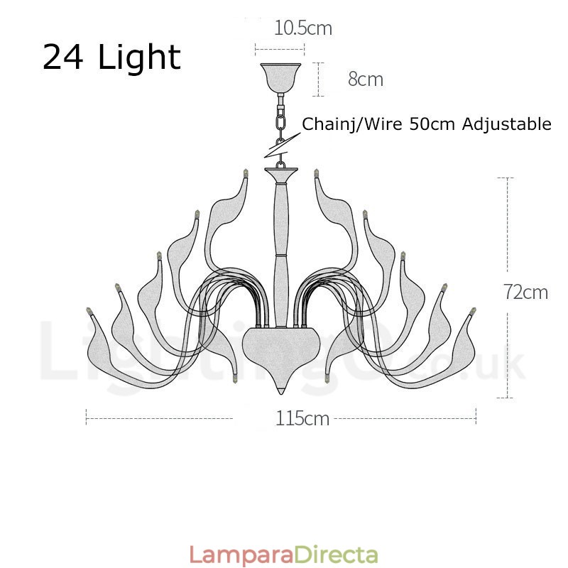 Lámpara de araña moderna de 24 luces con forma de cisne, G4, chapado en blanco