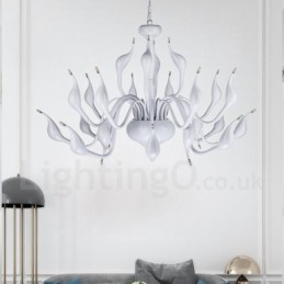 Lámpara de araña moderna de 24 luces con forma de cisne, G4, chapado en blanco