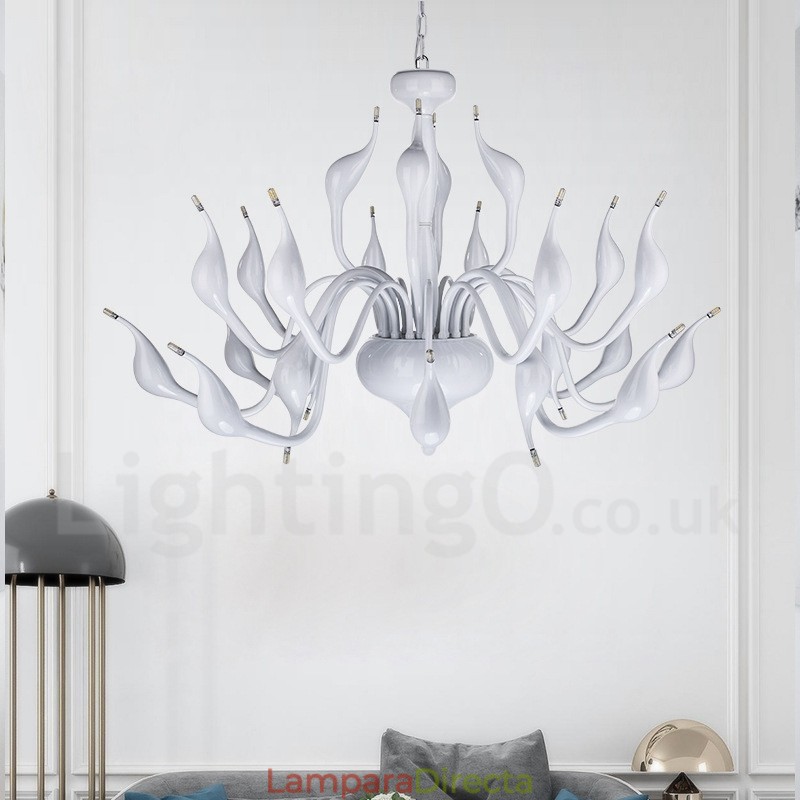 Lámpara de araña moderna de 24 luces con forma de cisne, G4, chapado en blanco