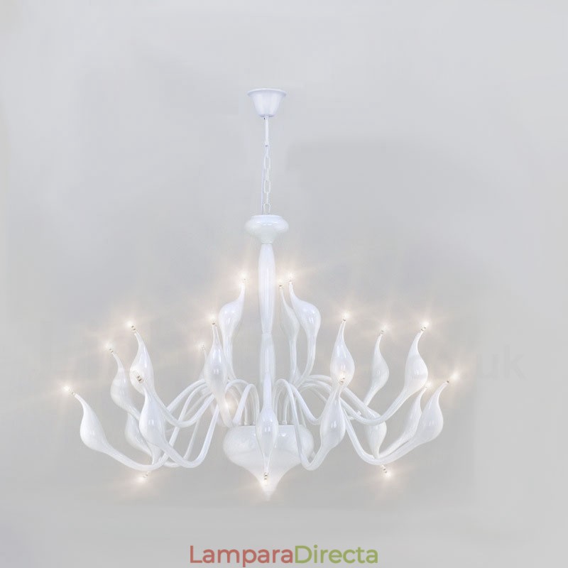Lámpara de araña moderna de 24 luces con forma de cisne, G4, chapado en blanco