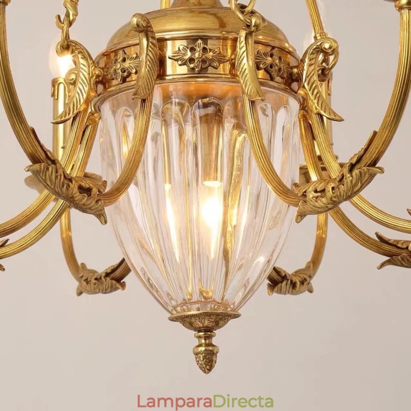 Lámpara de araña de cristal francesa de lujo, totalmente de cobre, para comedor.