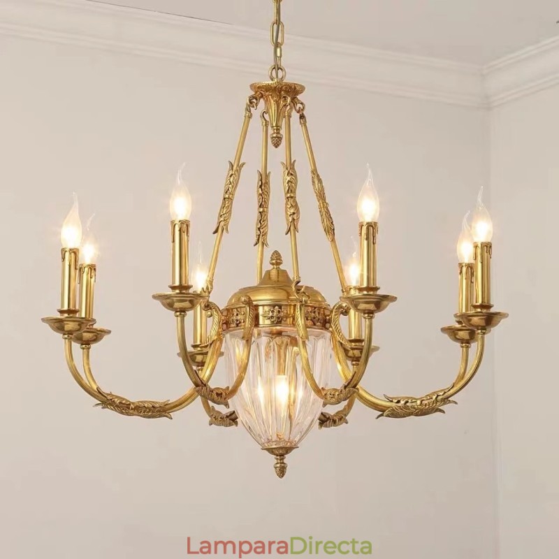 Lámpara de araña de cristal francesa de lujo, totalmente de cobre, para comedor.