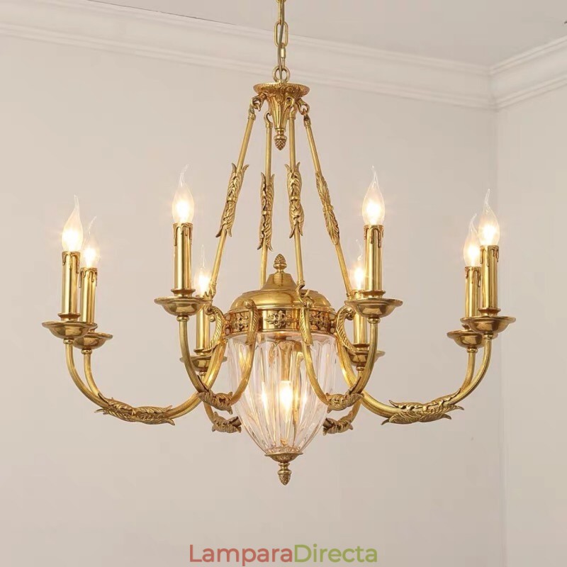 Lámpara de araña de cristal francesa de lujo, totalmente de cobre, para comedor.