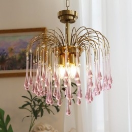 Luminaria de araña de cristal con forma de gota de agua