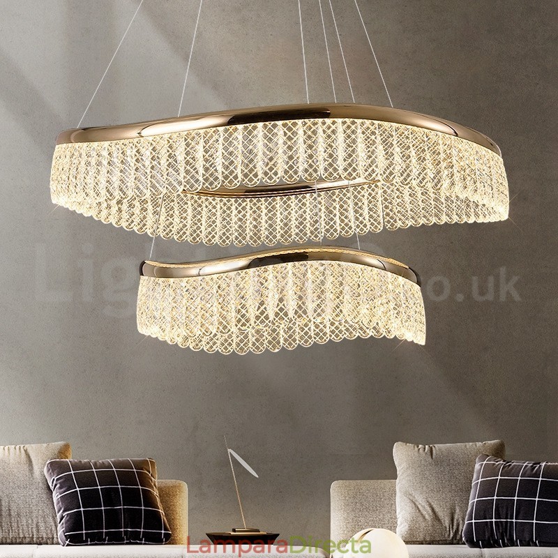 Lámpara colgante de cristal cuadrada de 1 y 2 anillos, luminaria de techo interior de cristal K9
