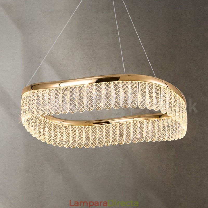Lámpara colgante de cristal cuadrada de 1 y 2 anillos, luminaria de techo interior de cristal K9