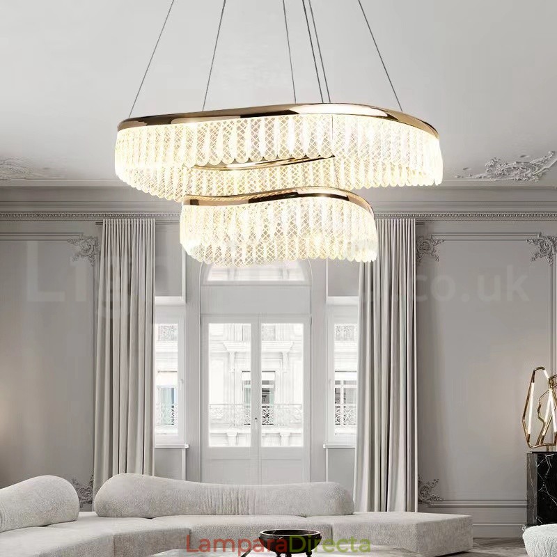 Lámpara colgante de cristal cuadrada de 1 y 2 anillos, luminaria de techo interior de cristal K9