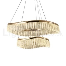 Lámpara colgante de cristal cuadrada de 1 y 2 anillos, luminaria de techo interior de cristal K9