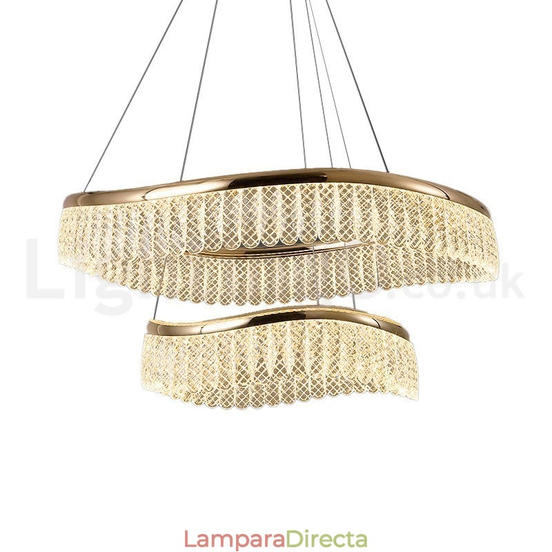 Lámpara colgante de cristal cuadrada de 1 y 2 anillos, luminaria de techo interior de cristal K9