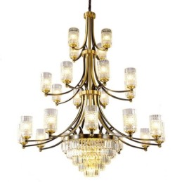 Gran lámpara de araña de cristal de cobre de lujo para portalámparas de 12+8+4 luces