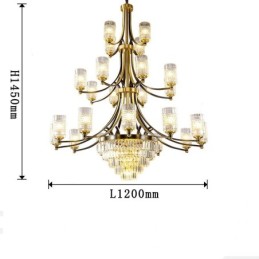 Gran lámpara de araña de cristal de cobre de lujo para portalámparas de 12+8+4 luces