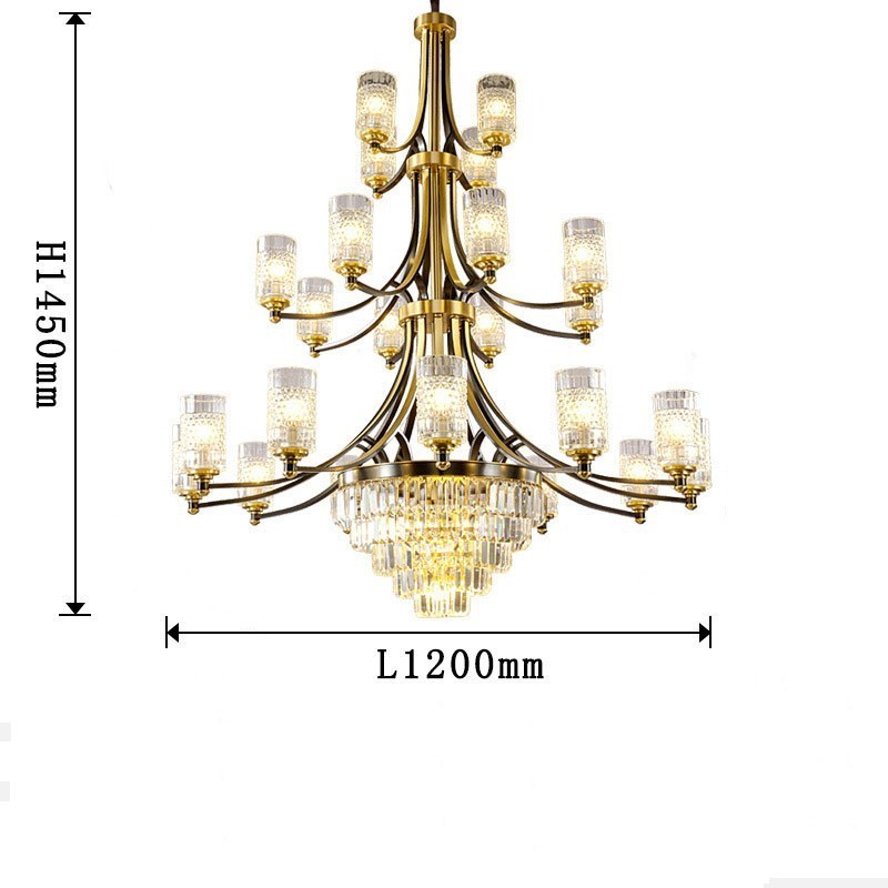 Gran lámpara de araña de cristal de cobre de lujo para portalámparas de 12+8+4 luces
