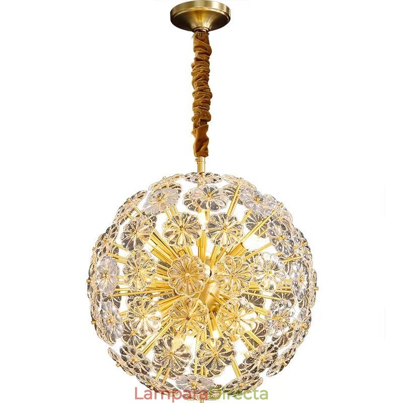Lámpara colgante nórdica esférica de cristal de diente de león de latón