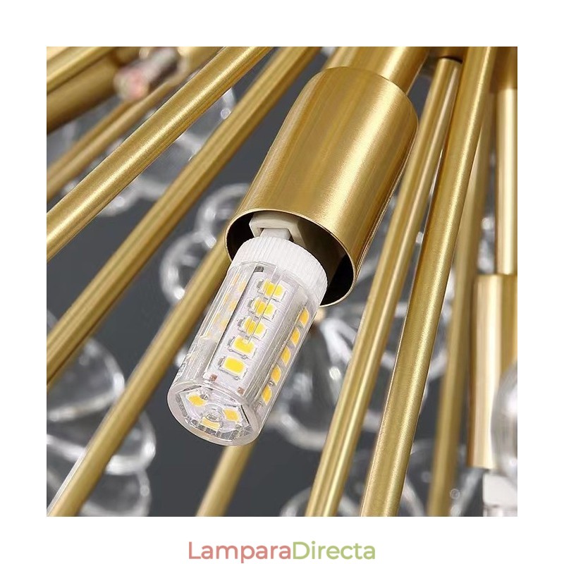 Lámpara colgante nórdica esférica de cristal de diente de león de latón