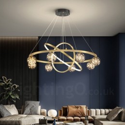 Lámpara colgante nórdica moderna con círculo dorado
